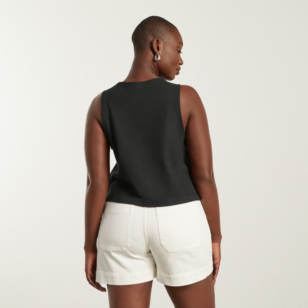 The Premium Weight Cropped Pocket Tank in Black — alternate view