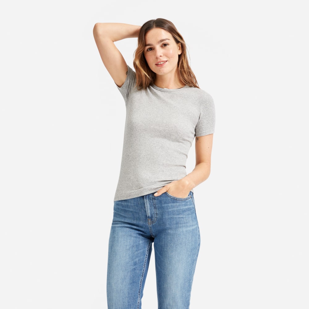 The Pima Micro-Rib Crew Tee in Heathered Grey — alternate view