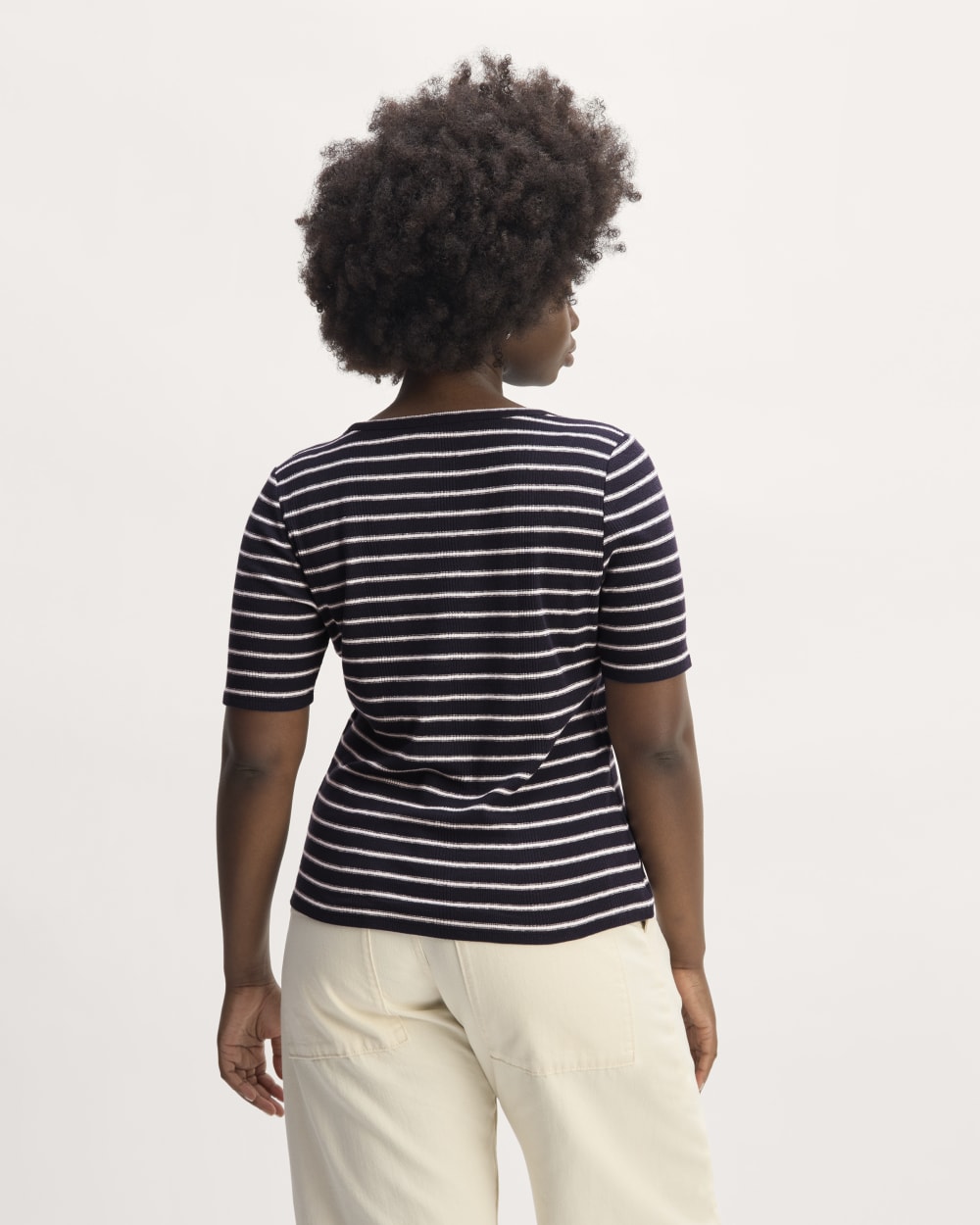 The Vintage Rib Scoop-Neck Top in Navy / Bone — detail view