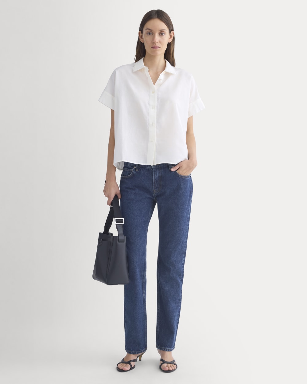 Scalloped-Collar Square Shirt in Bone — detail view