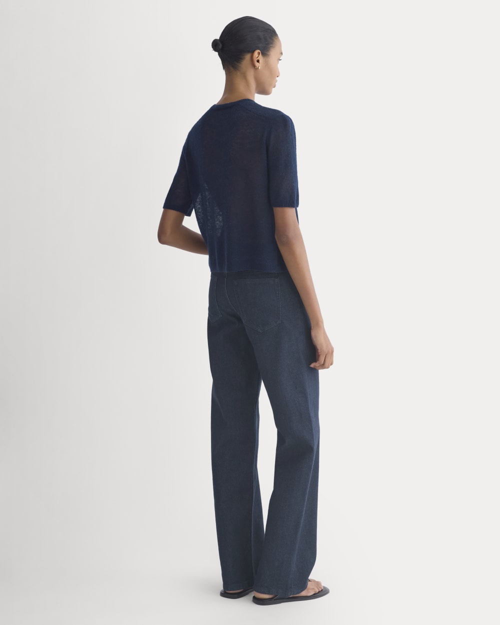 The Air Alpaca™ Short-Sleeve Cardigan in Navy — detail view