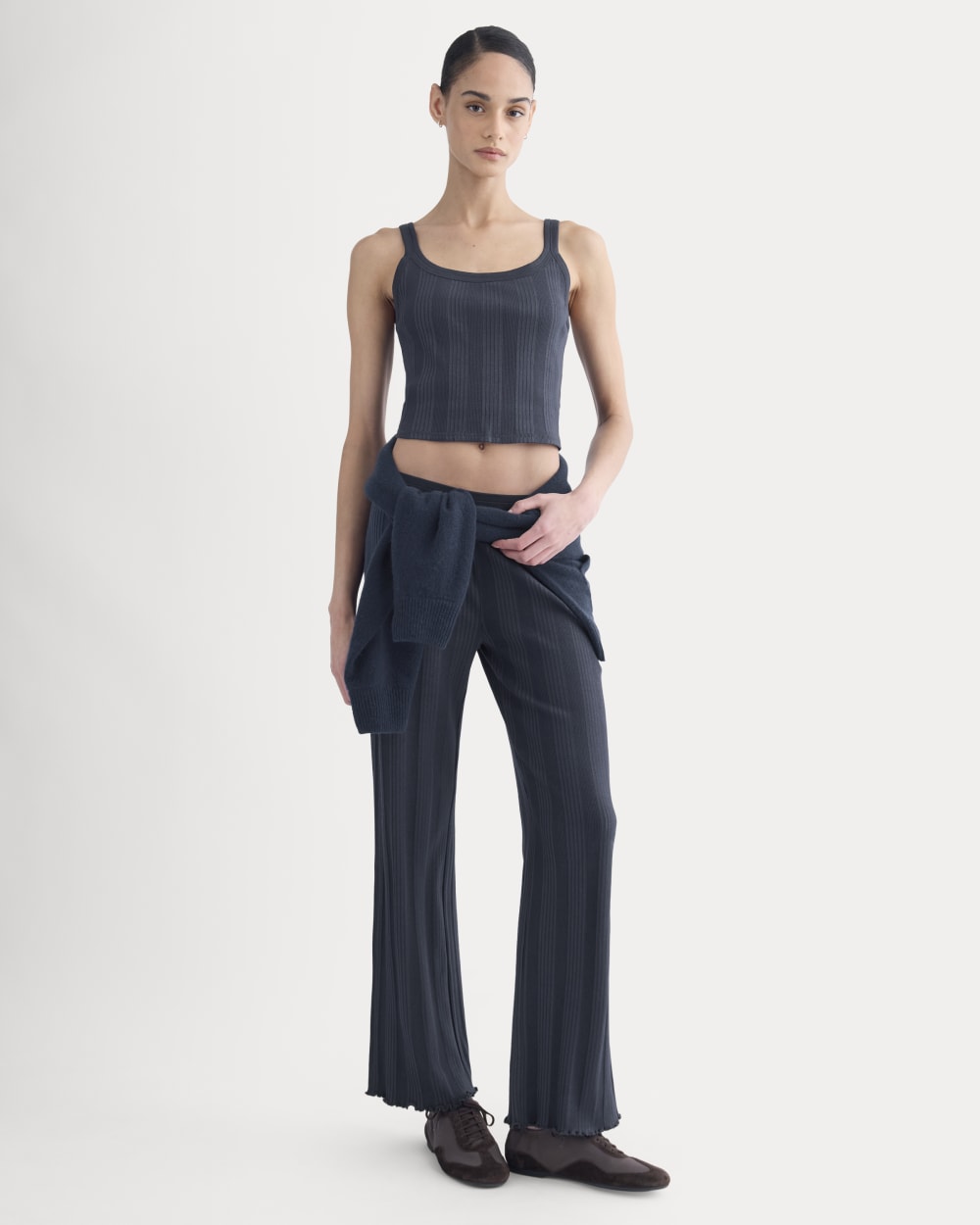 Lounge Rib Tank in Navy — detail view
