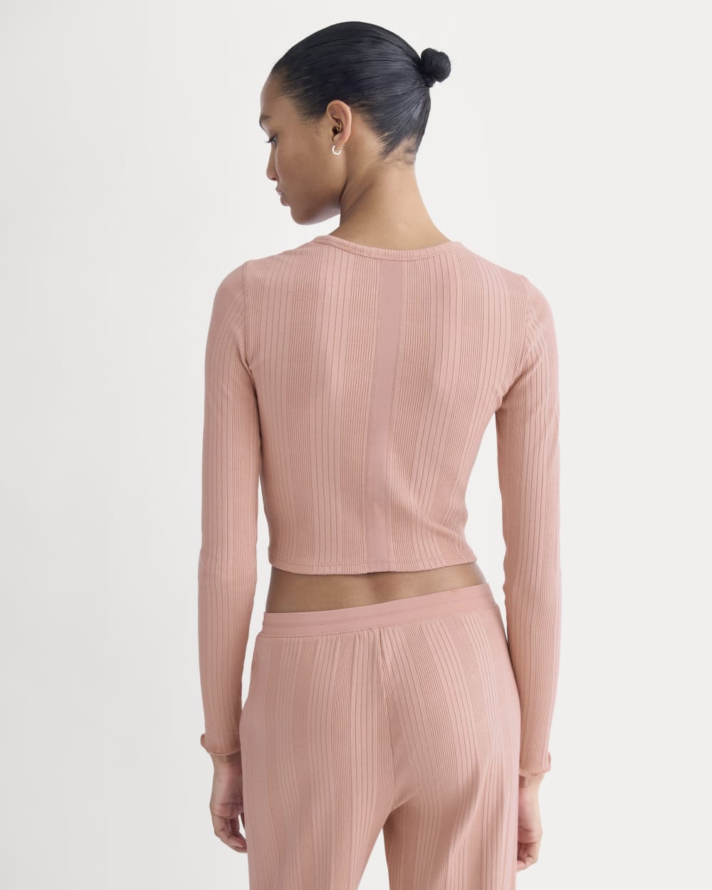 Lounge Rib Cropped Shirt in Ash Rose — detail view