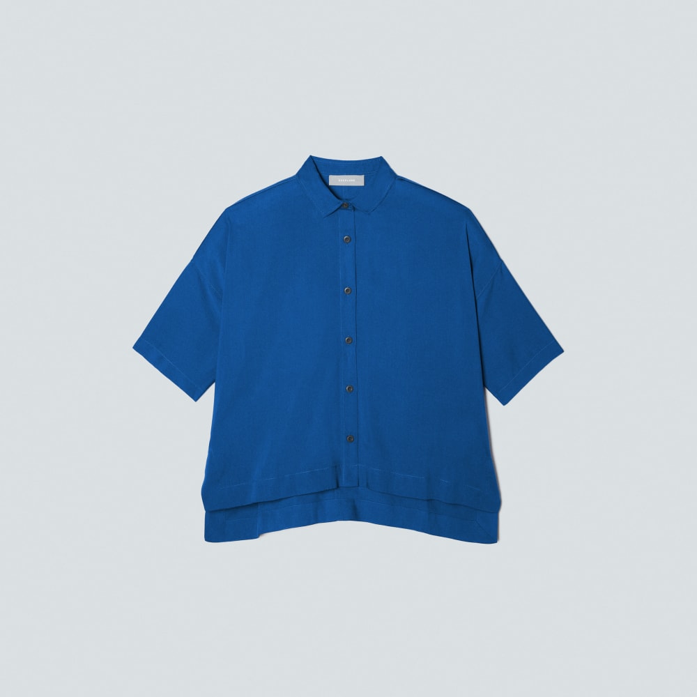 The Drapey Square Shirt in Lapis Blue — front view