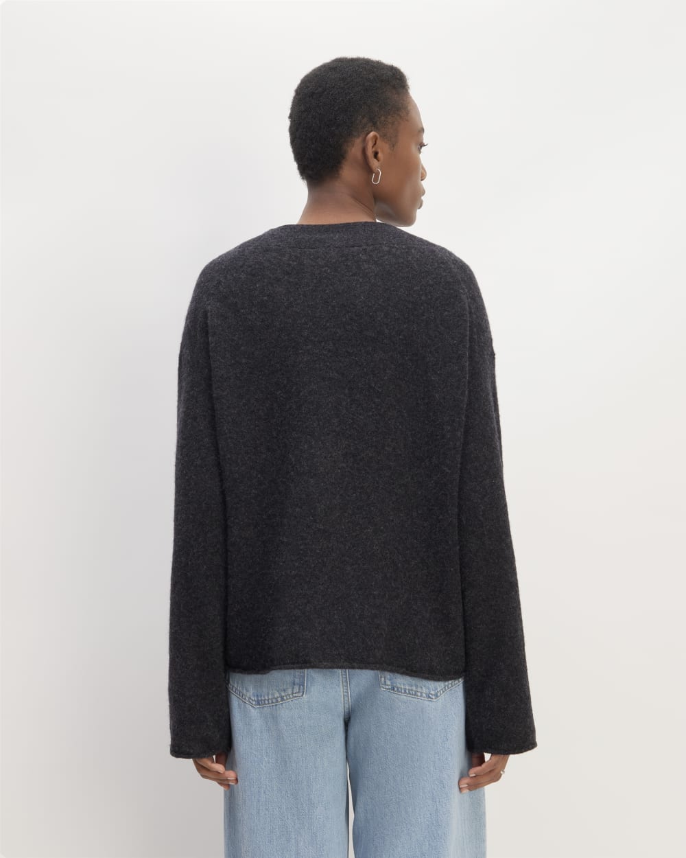 The Cozy-Stretch V-Neck Sweater in Charcoal — detail view