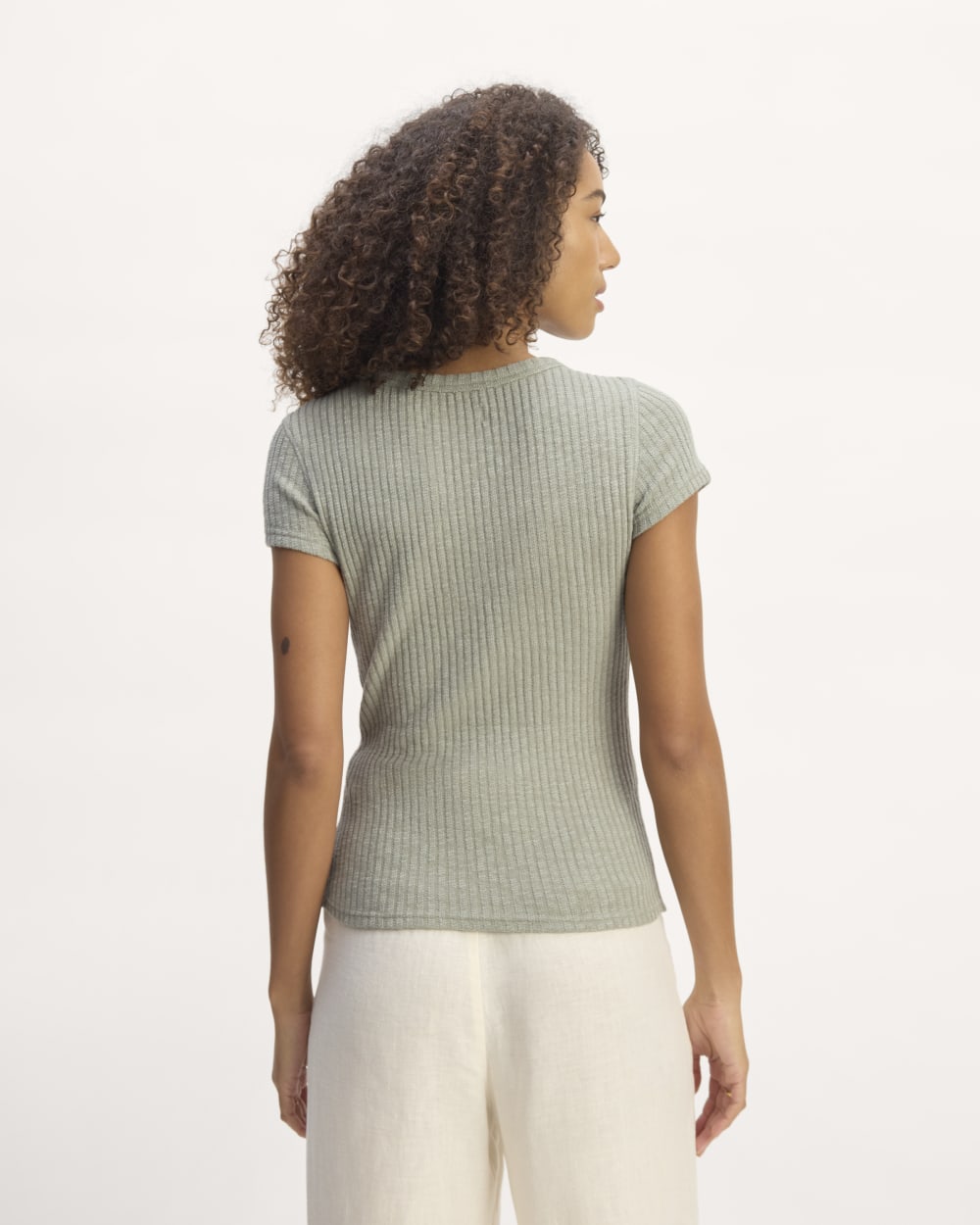 The Cozy Rib Tee in Sage Green — detail view