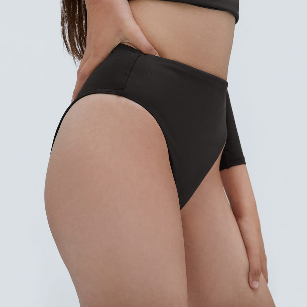 The High-Rise Cheeky Bikini Bottom in Black — detail view
