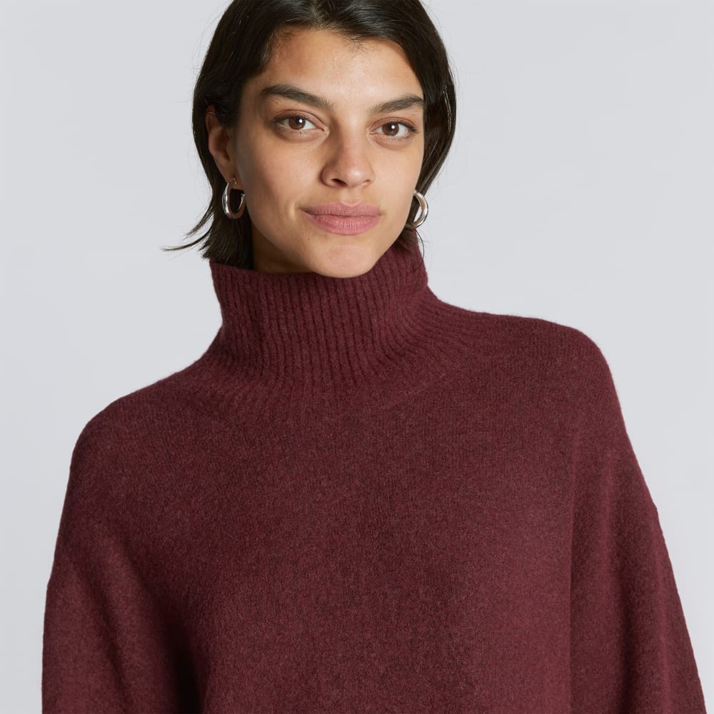 The Cozy Stretch Turtleneck Dress in Brandy — detail view
