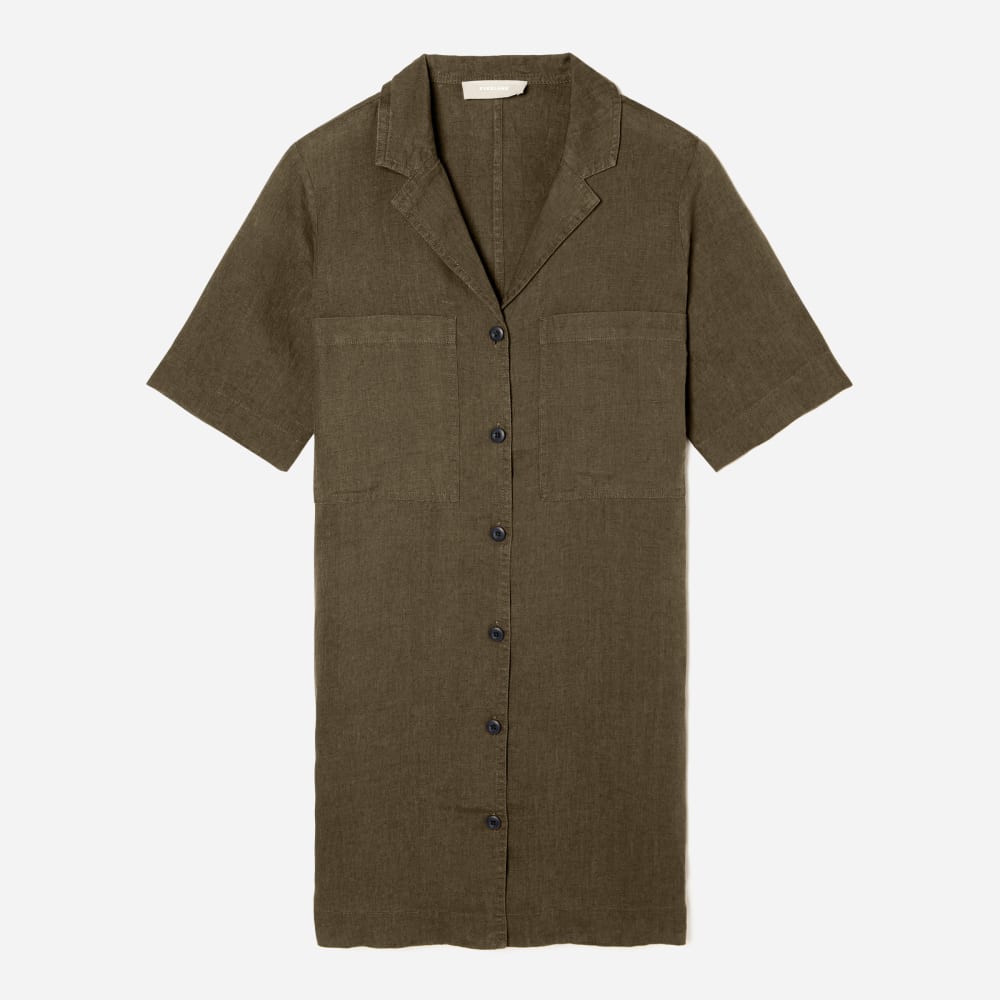 The Linen Workwear Dress in Beech — front view