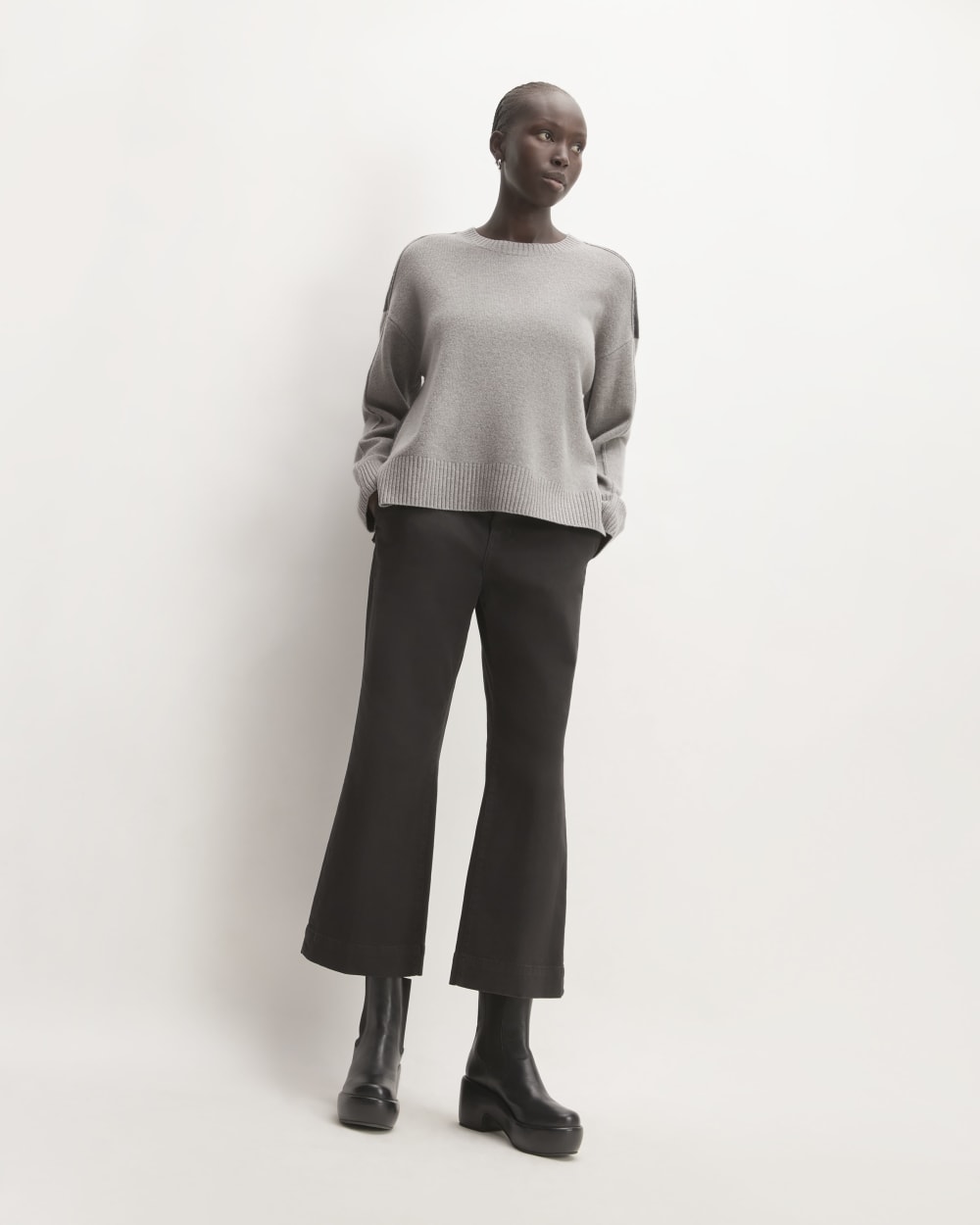 The Good Merino Wool Crewneck Sweater in Hare Grey / Graphite — detail view