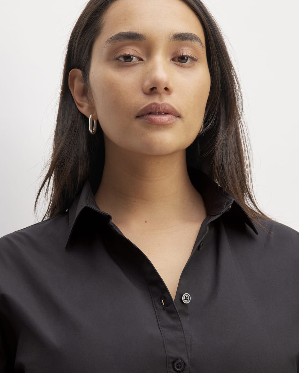 The Supima® Cotton Midi Shirt Dress in Black — detail view