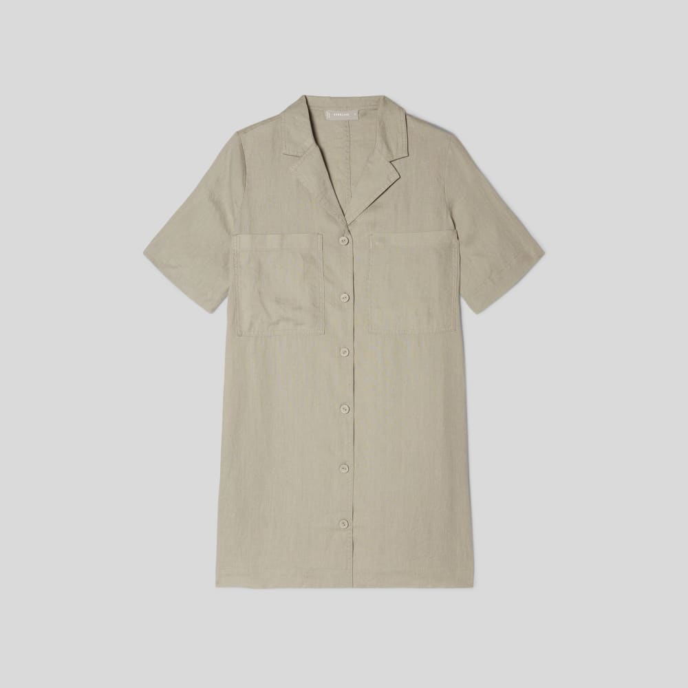 The Linen Workwear Dress in Seagrass — alternate view