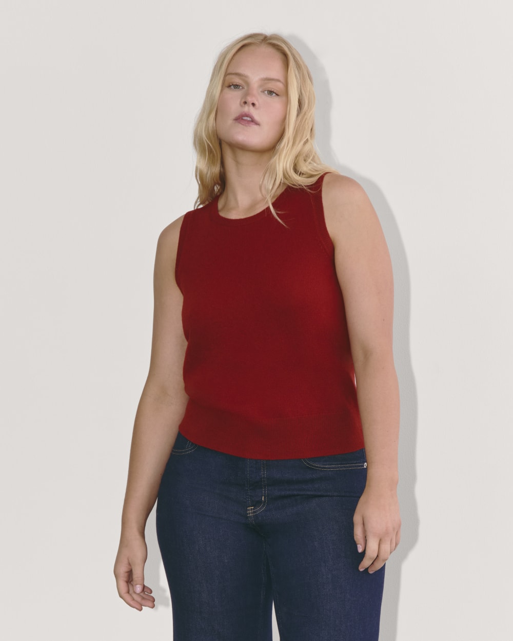 The Classic Tank in Cashmere in Berry Red — front view