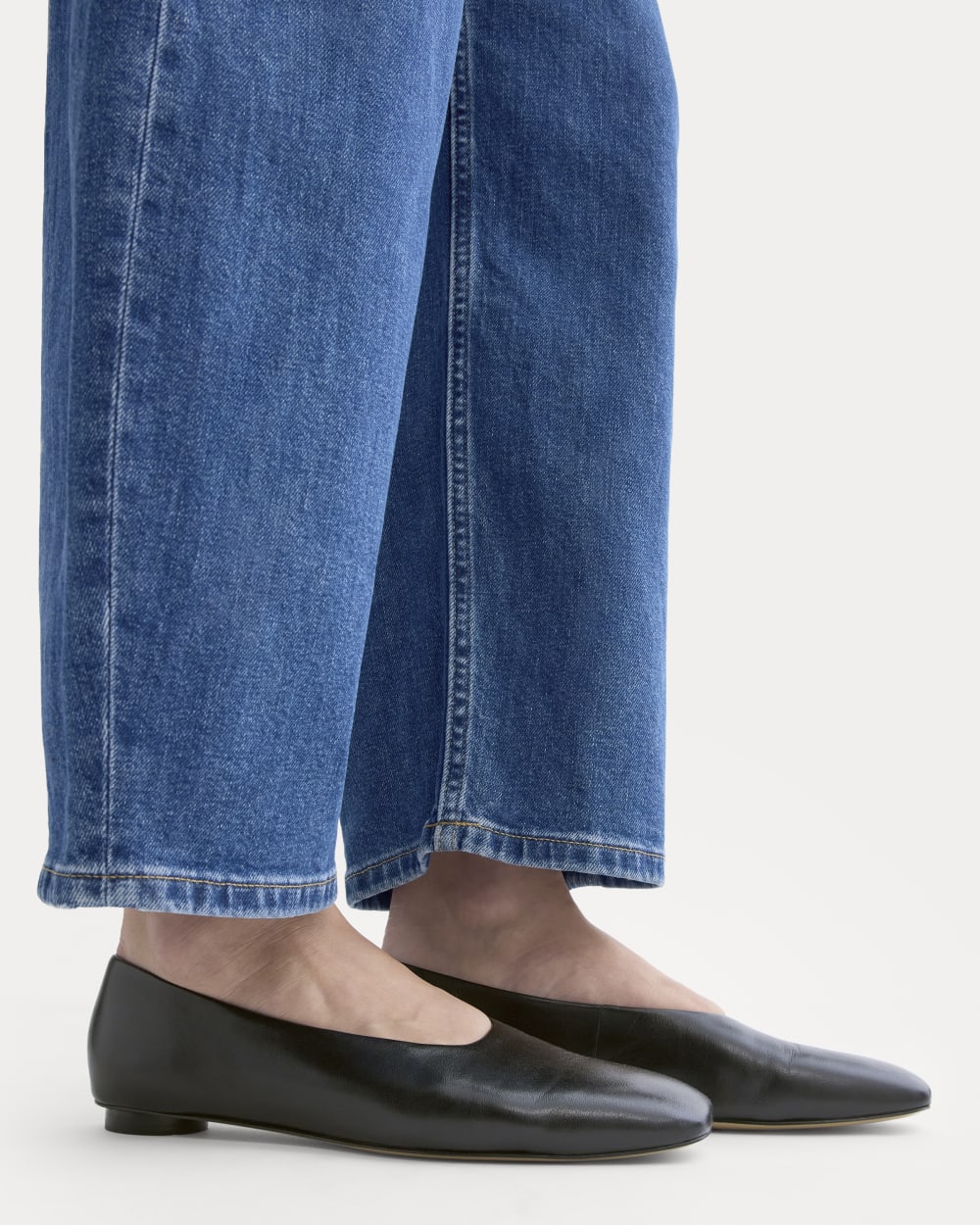 Gallery Square-Toe Flat in Black — detail view
