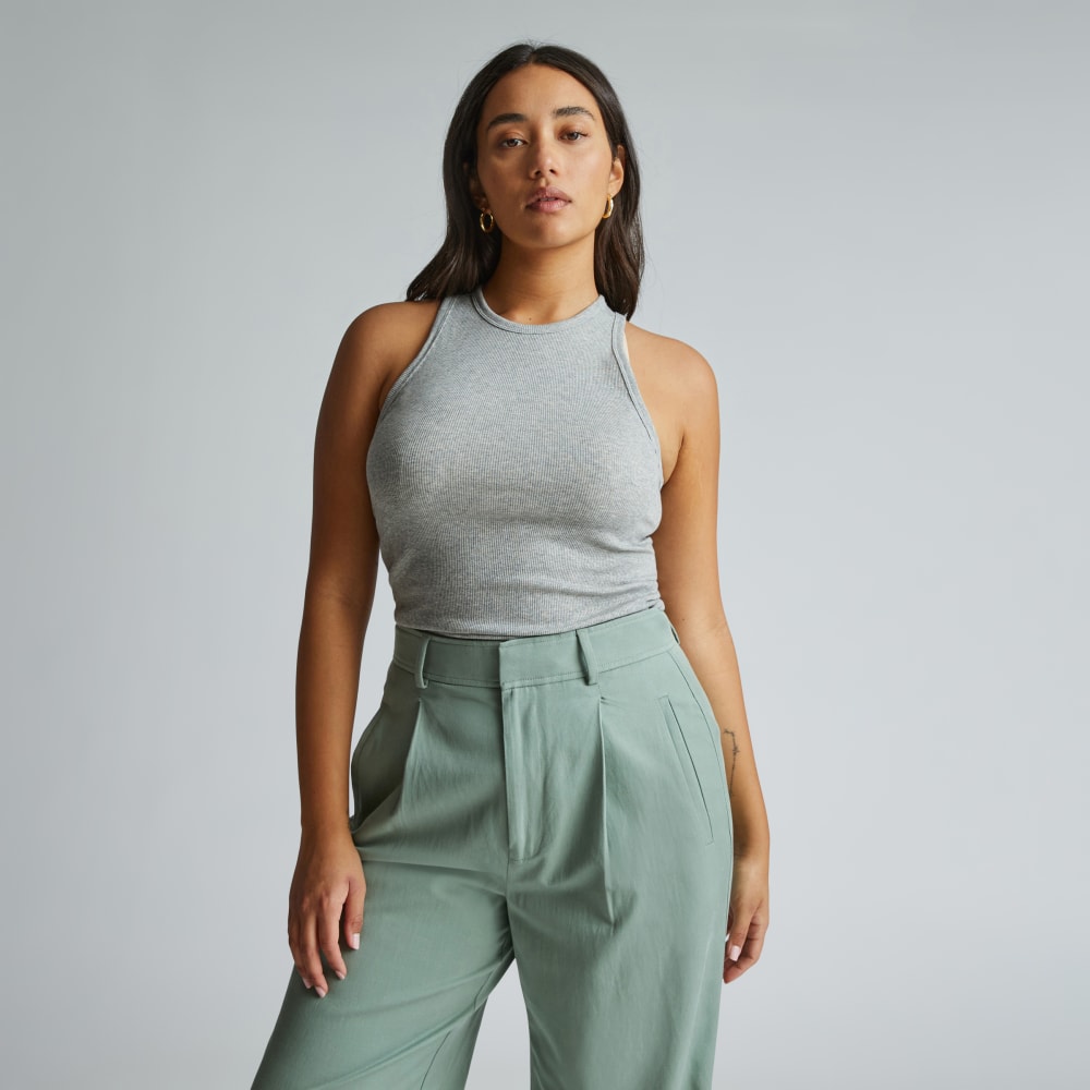 The Luxe Rib Racerback Tank in Heathered Grey — front view