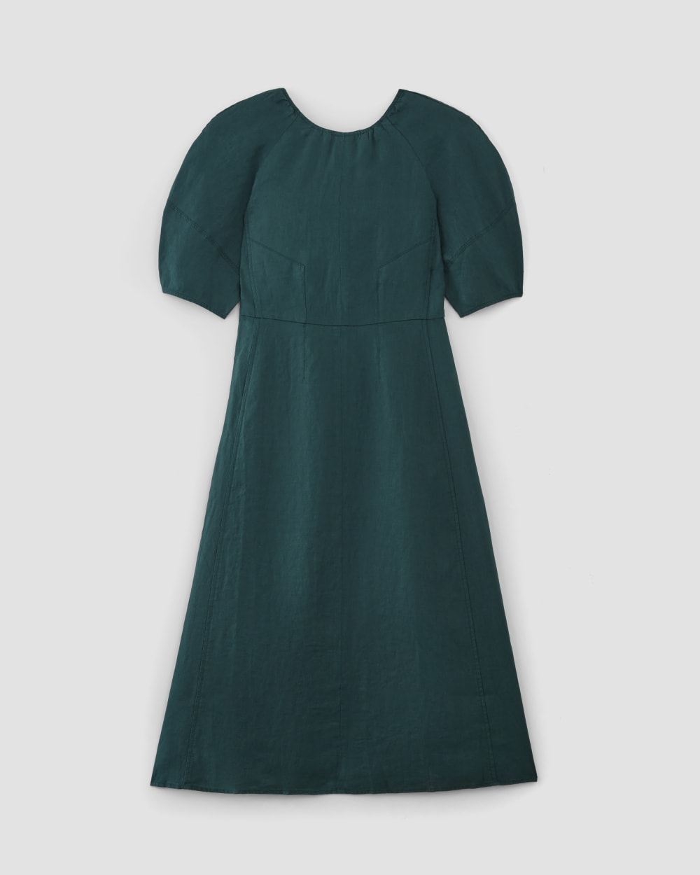 The Linen Short-Sleeve Scoop Midi Dress in Dark Sea — alternate view