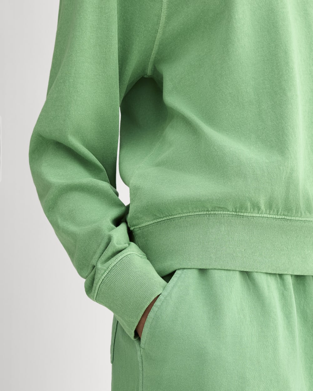 The Off-Duty Long-Sleeve Tee in Green Garment Dye — detail view