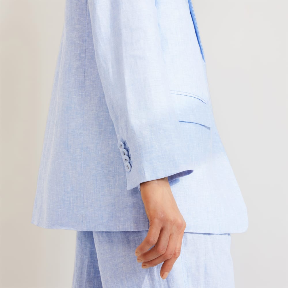 The Oversized Blazer in Linen in Light Blue — detail view
