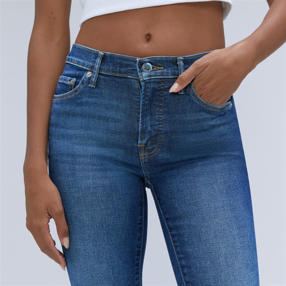 The Mid-Rise Skinny Stretch Jean in Dark Indigo — detail view