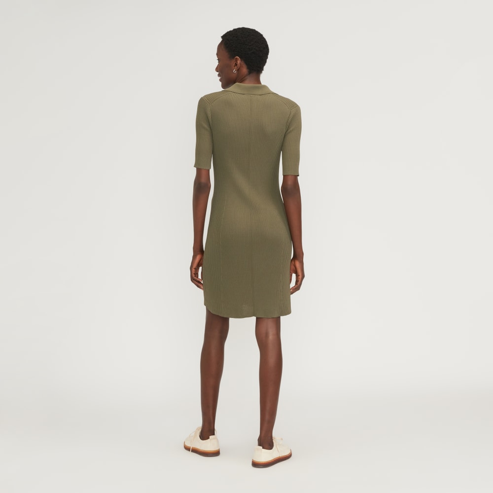 The Ribbed Short-Sleeve Polo Dress in Kalamata — detail view