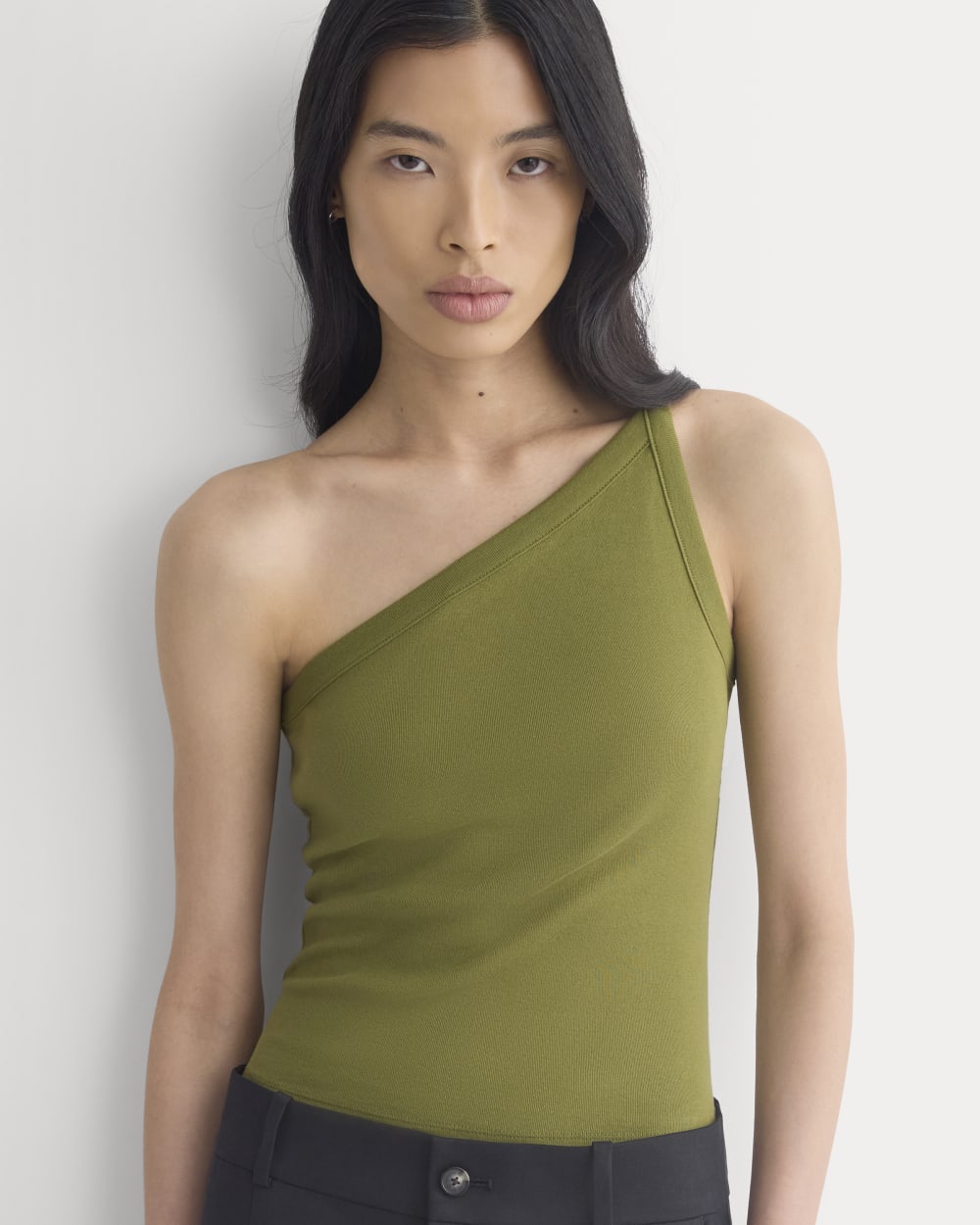 RetroSoft Cotton One-Shoulder Tank in Mayfly — front view