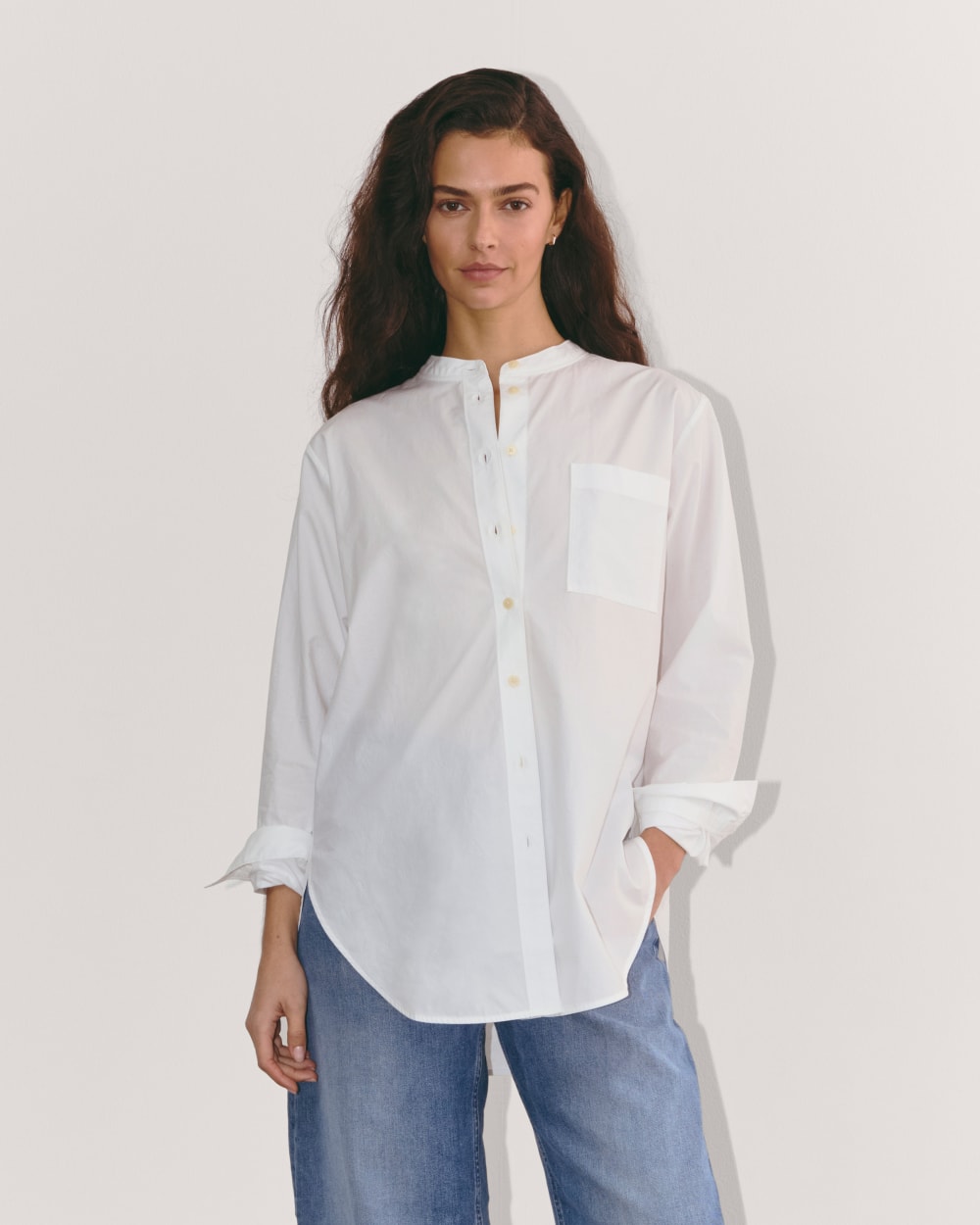 The Oversized Shirt in Ultrasoft Cotton in White — front view