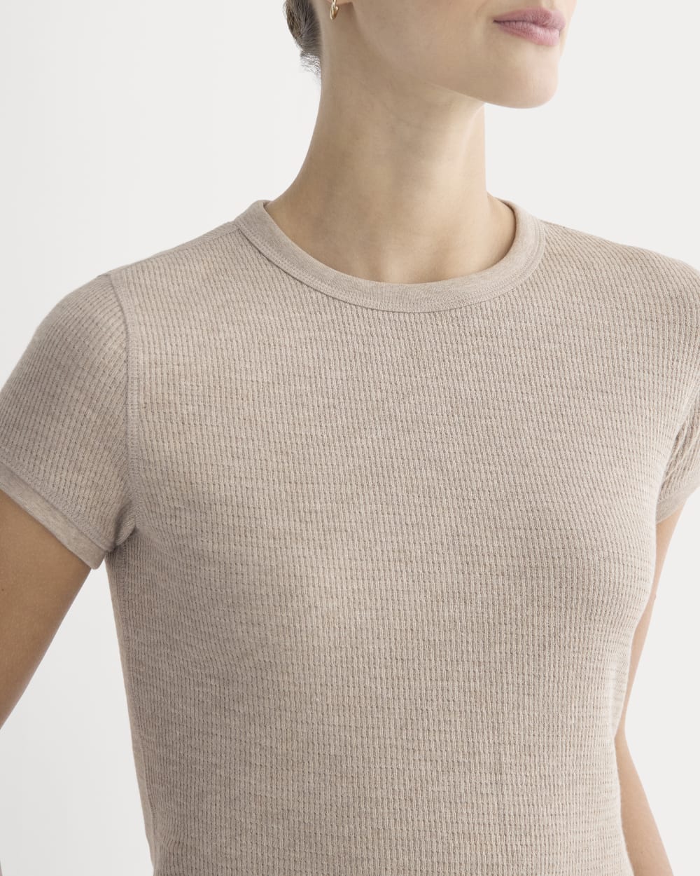 Shrunken Tee in Cozy Waffle in Heathered Oatmeal — detail view