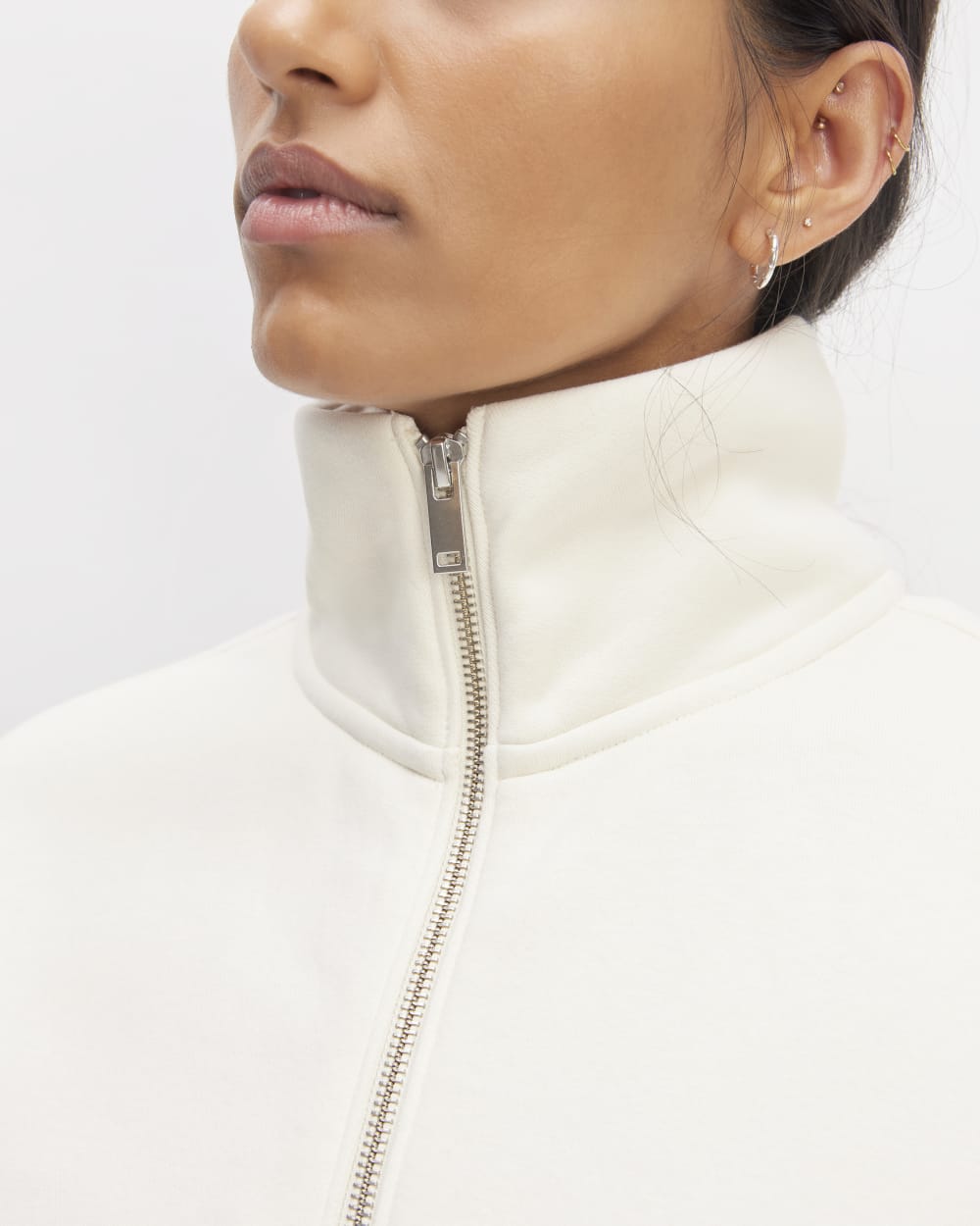 The ReTrack Half-Zip Sweatshirt in Bone — detail view