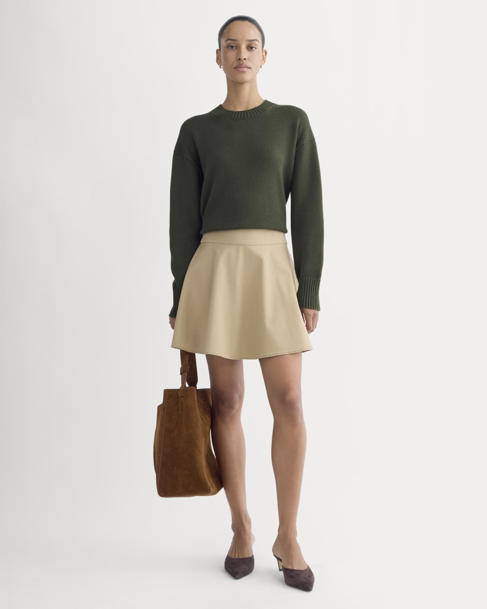 The Boxy Sweater in Everyday Cotton in Dark Green — detail view