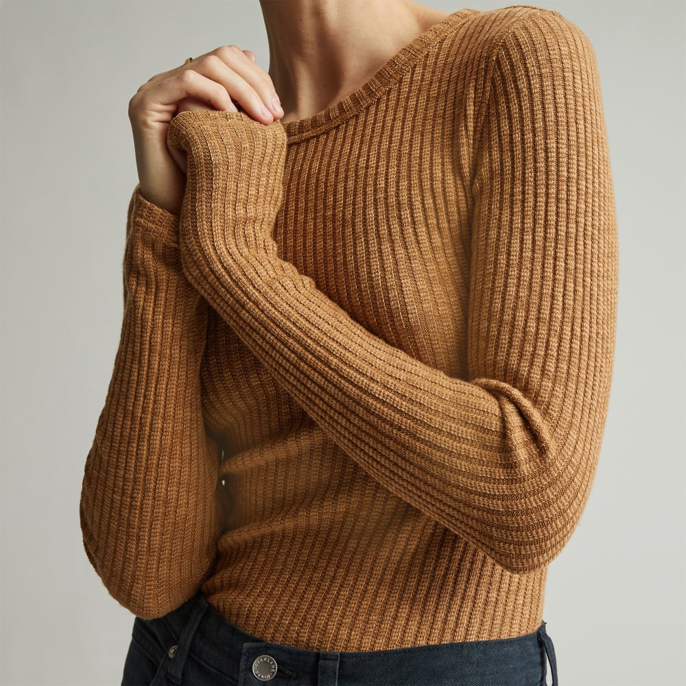 The Cozy Rib Long-Sleeve Tee in Cappuccino — detail view