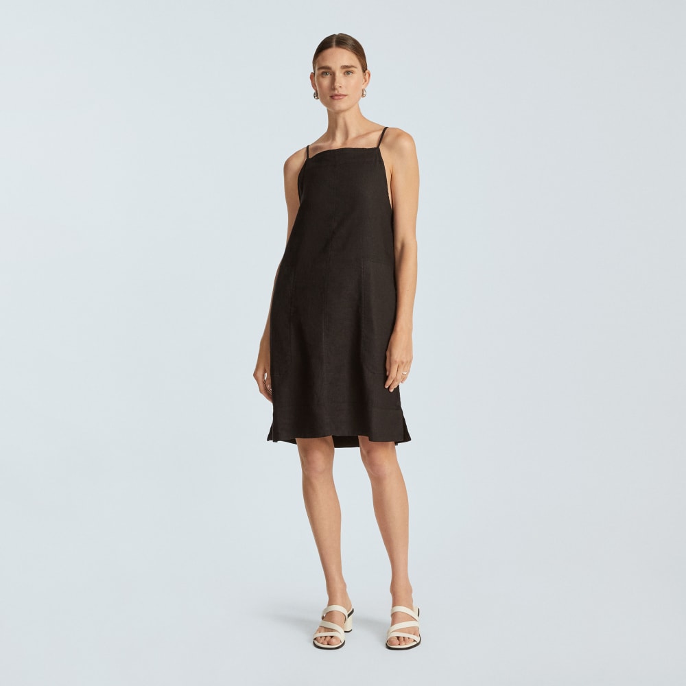 The Linen Apron Dress in Black — alternate view