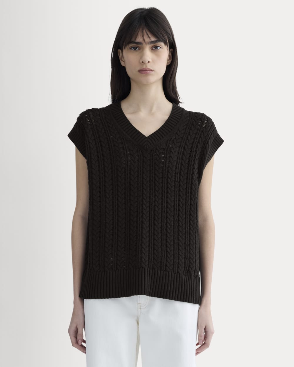 The Mesh Cable Vest in Everyday Cotton in Black — front view