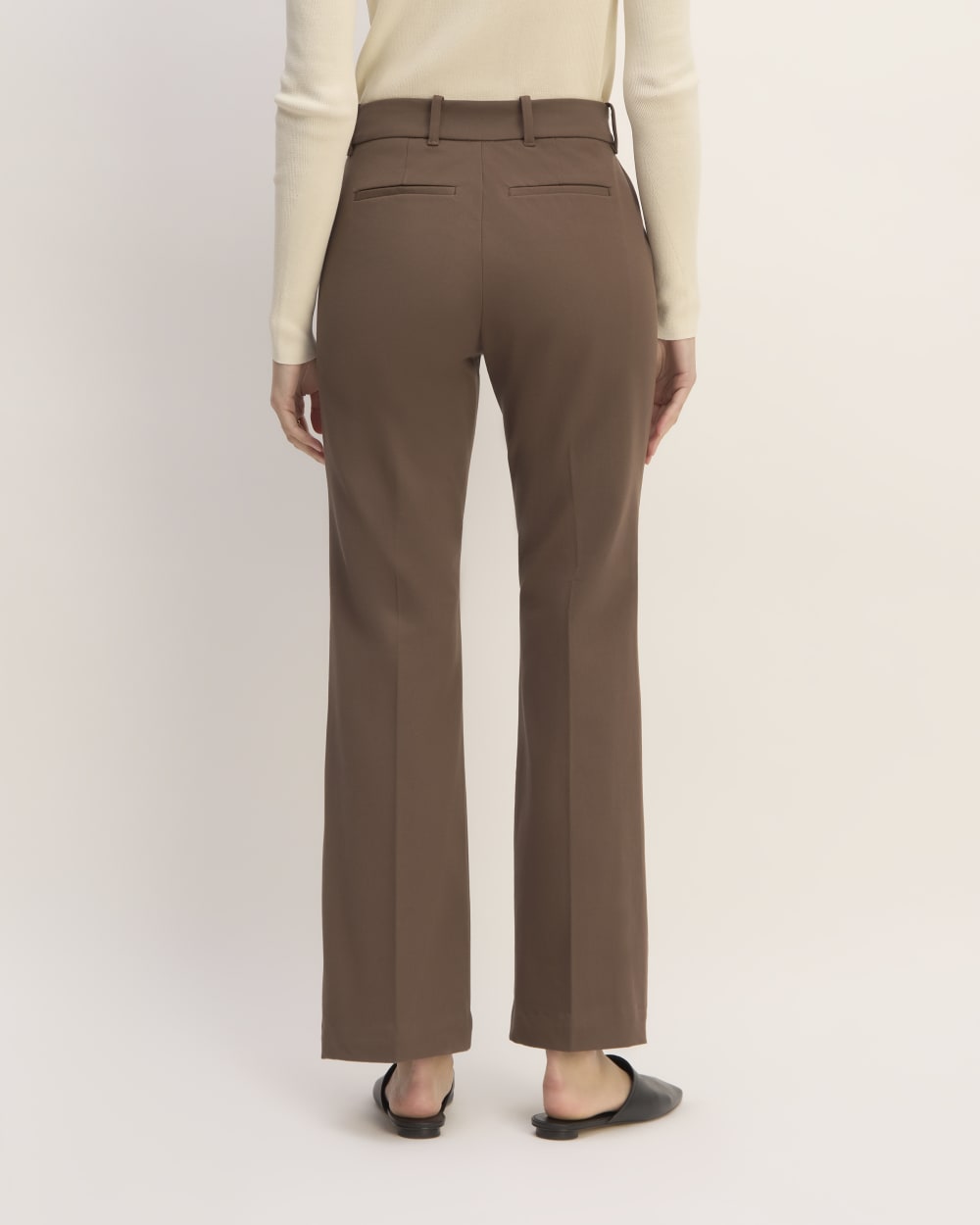 The Bi-Stretch Flare Pant in Cocoa — detail view