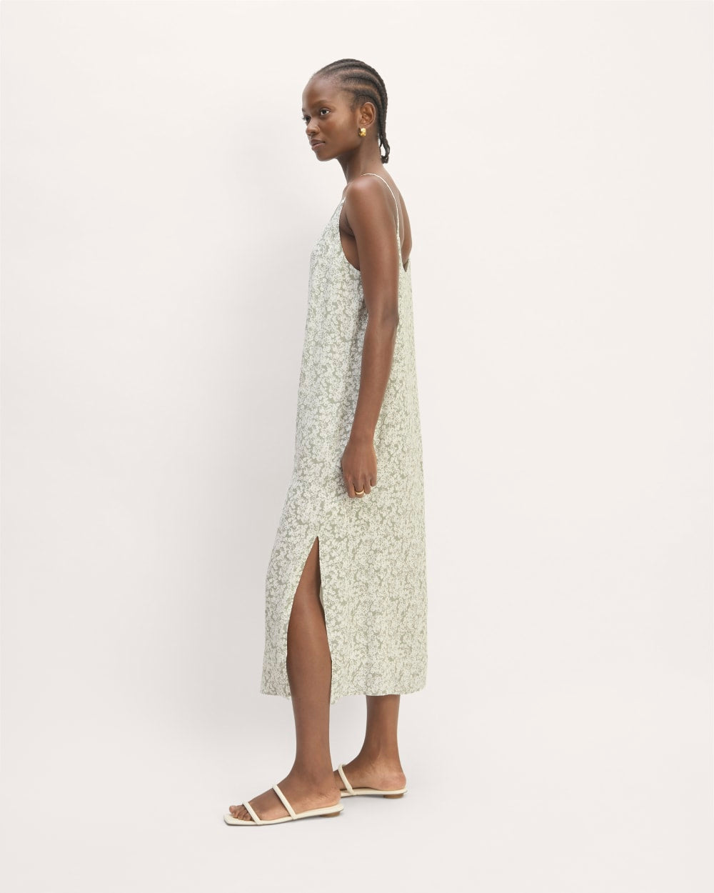The Summer Slip Dress in Sage Mini Floral — detail view