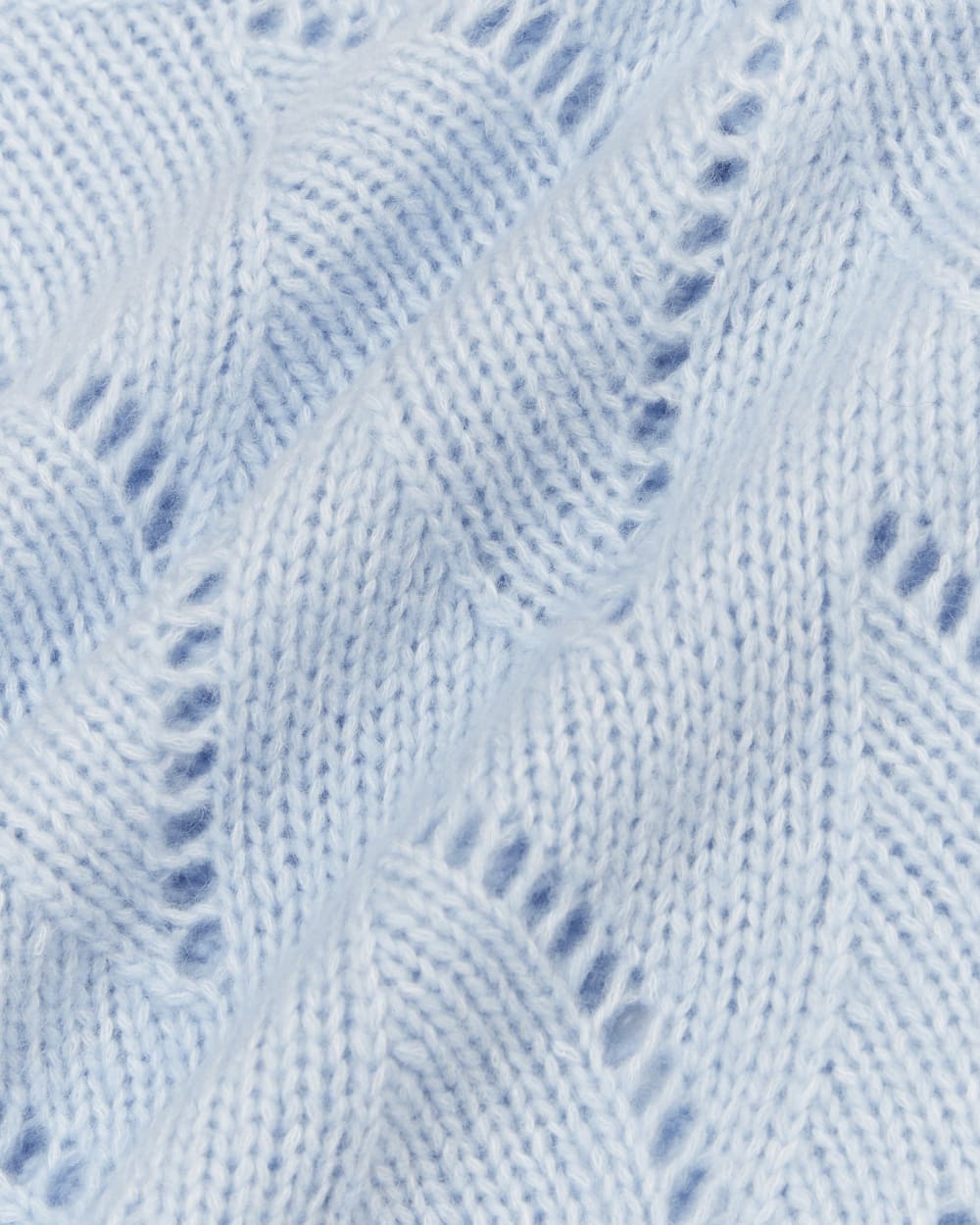 The Pointelle Sweater in Cloud in Chambray Blue — detail view