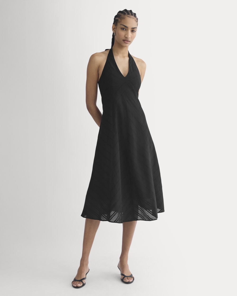 Textured Halter Midi Dress in Black — front view
