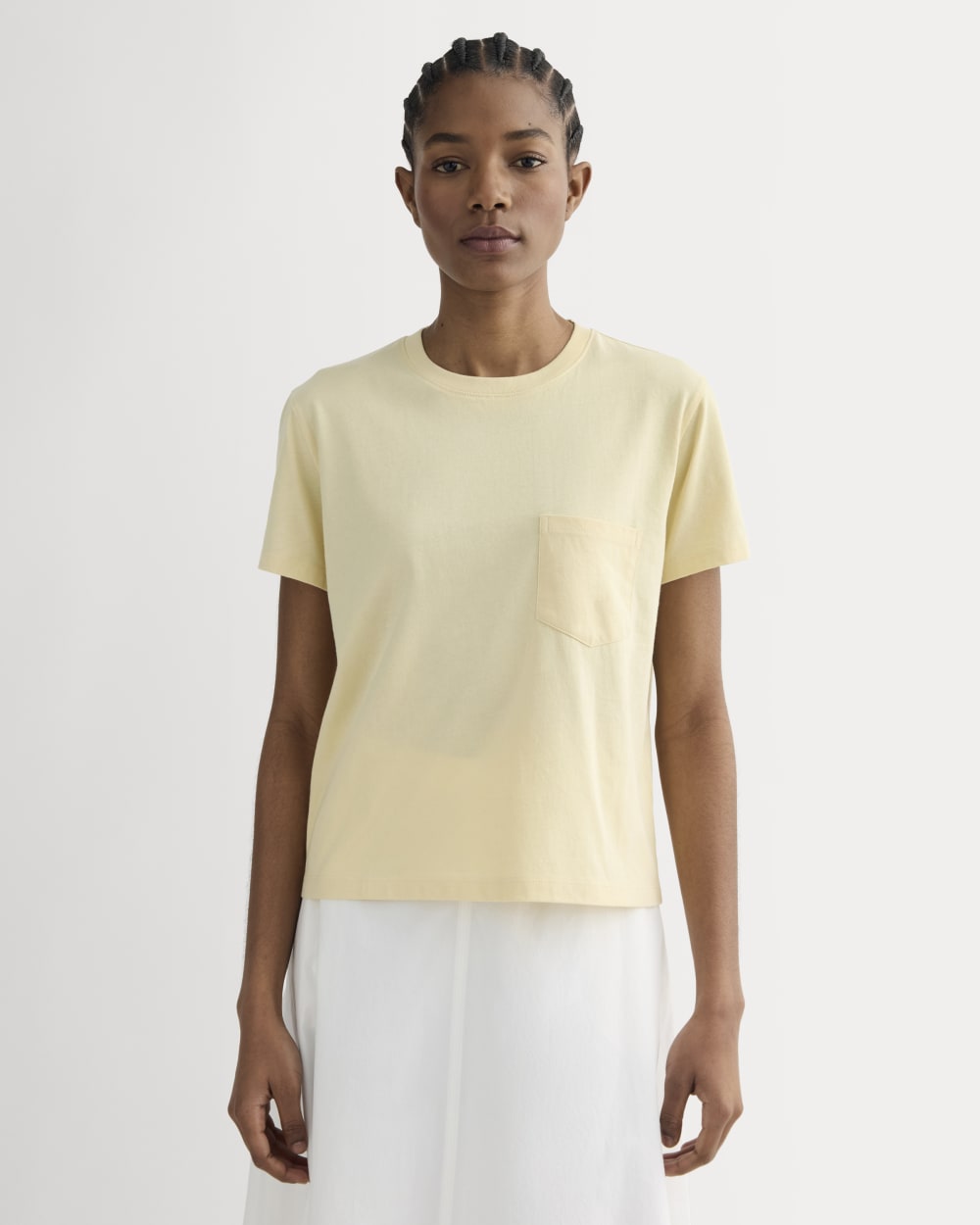 The Box-Cut Tee in Essential Cotton in Banana Crepe — front view