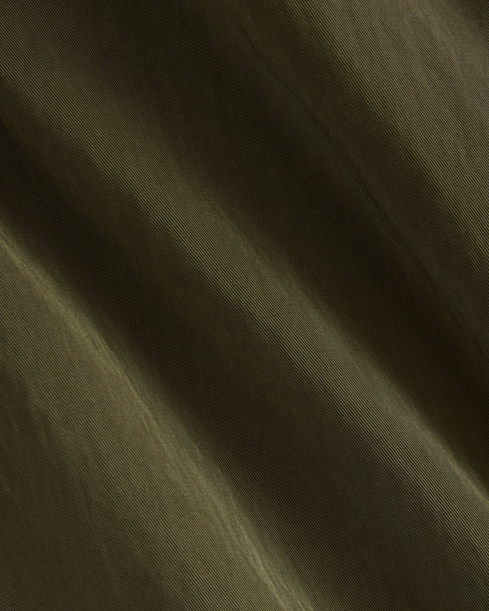 Drapey Twill Trench in Olive Night — detail view