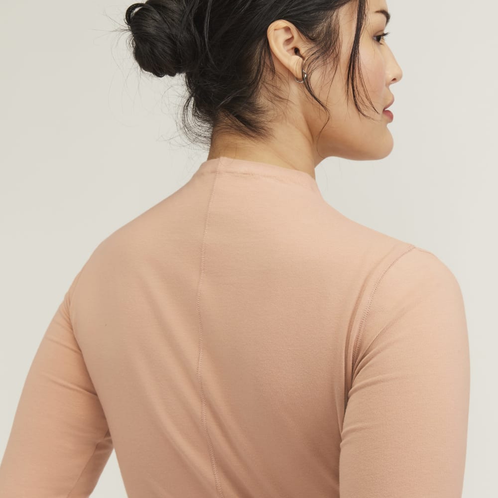 The Supima® Form Funnel Neck Tee in Blush Pink — detail view