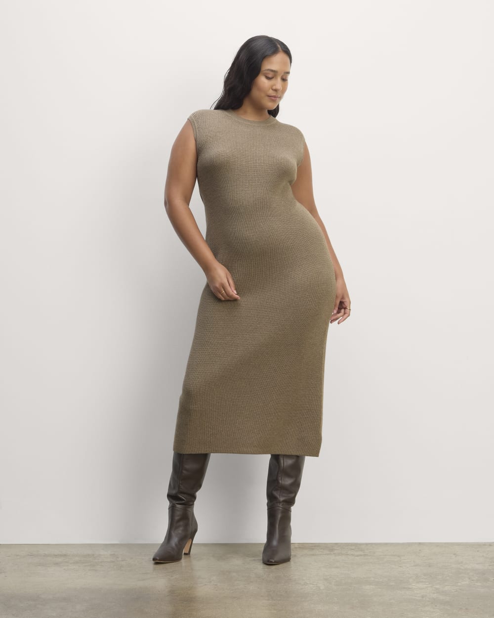The Midi Dress in Everyday Cotton in Heather Taupe — front view