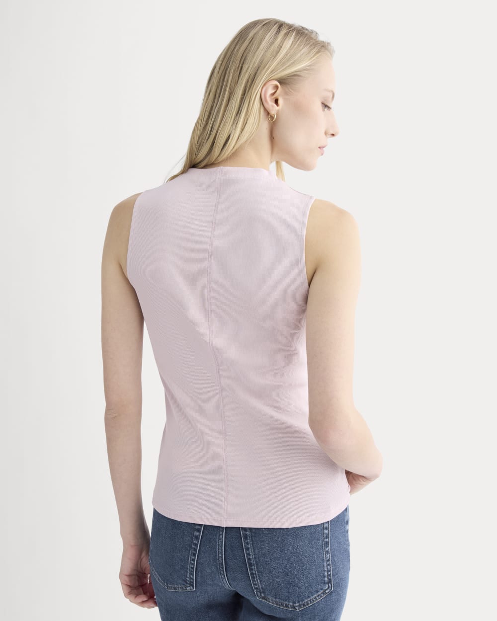 The Luxe Rib Funnel-Neck Tank in Burnished Lilac — detail view