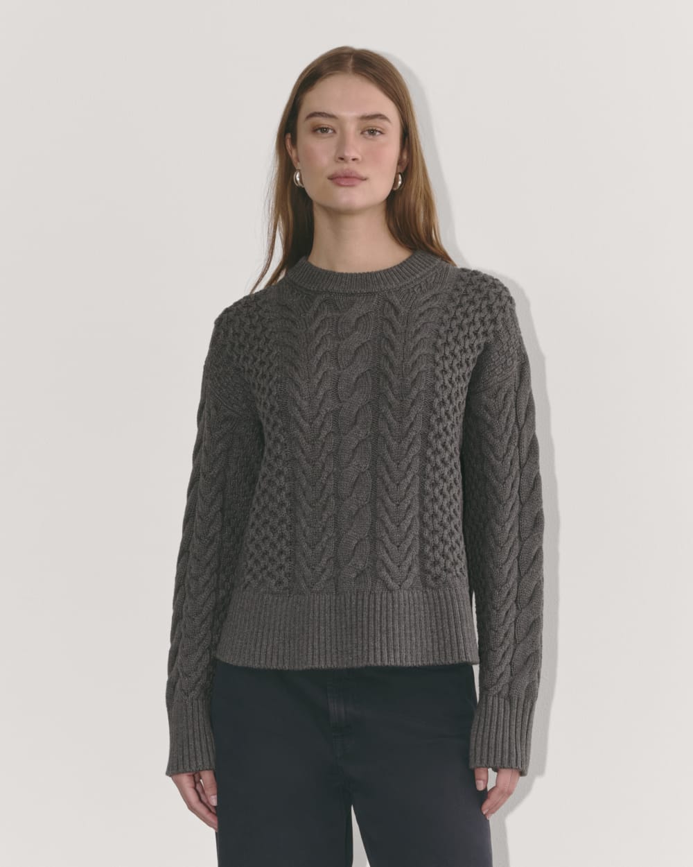 The Cable Sweater in Everyday Cotton in Heathered Charcoal — front view