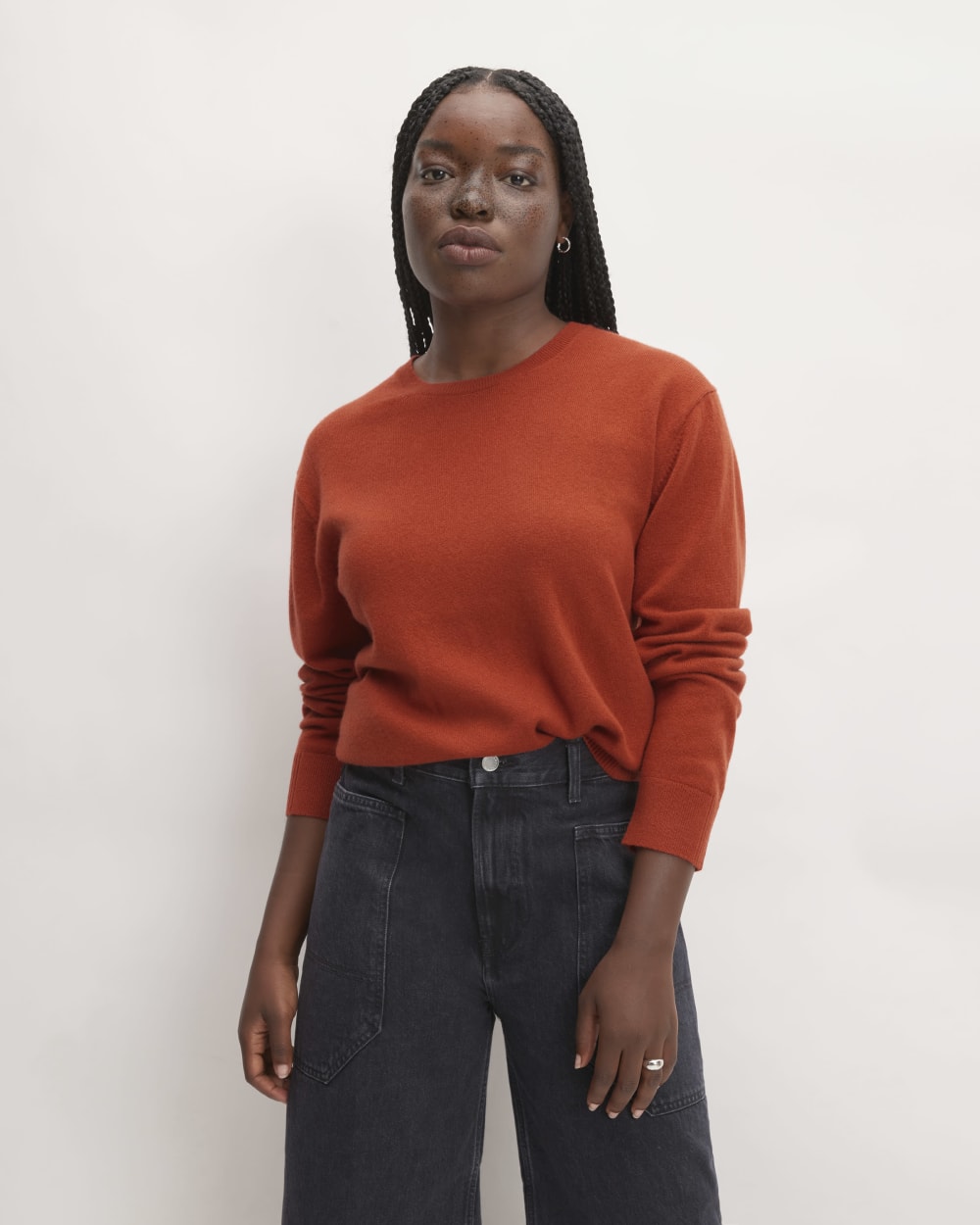 The Classic Crew in Cashmere in Rusted Red — front view