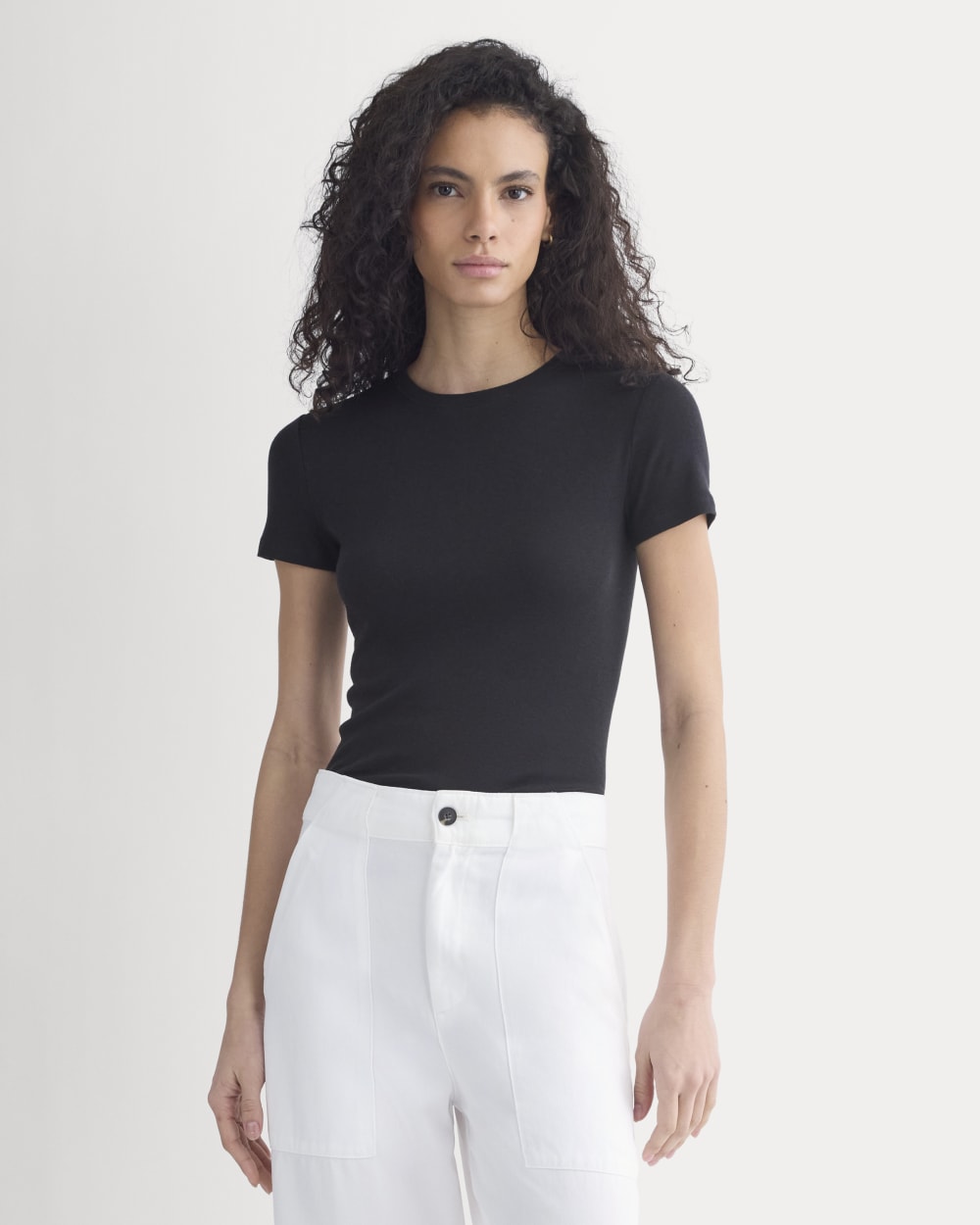 Tissue Short-Sleeve Crew in Black — detail view