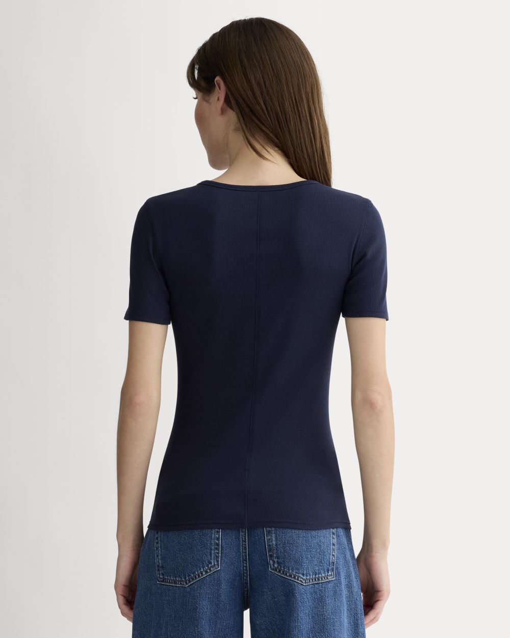 The Luxe Rib Crew in Navy — detail view