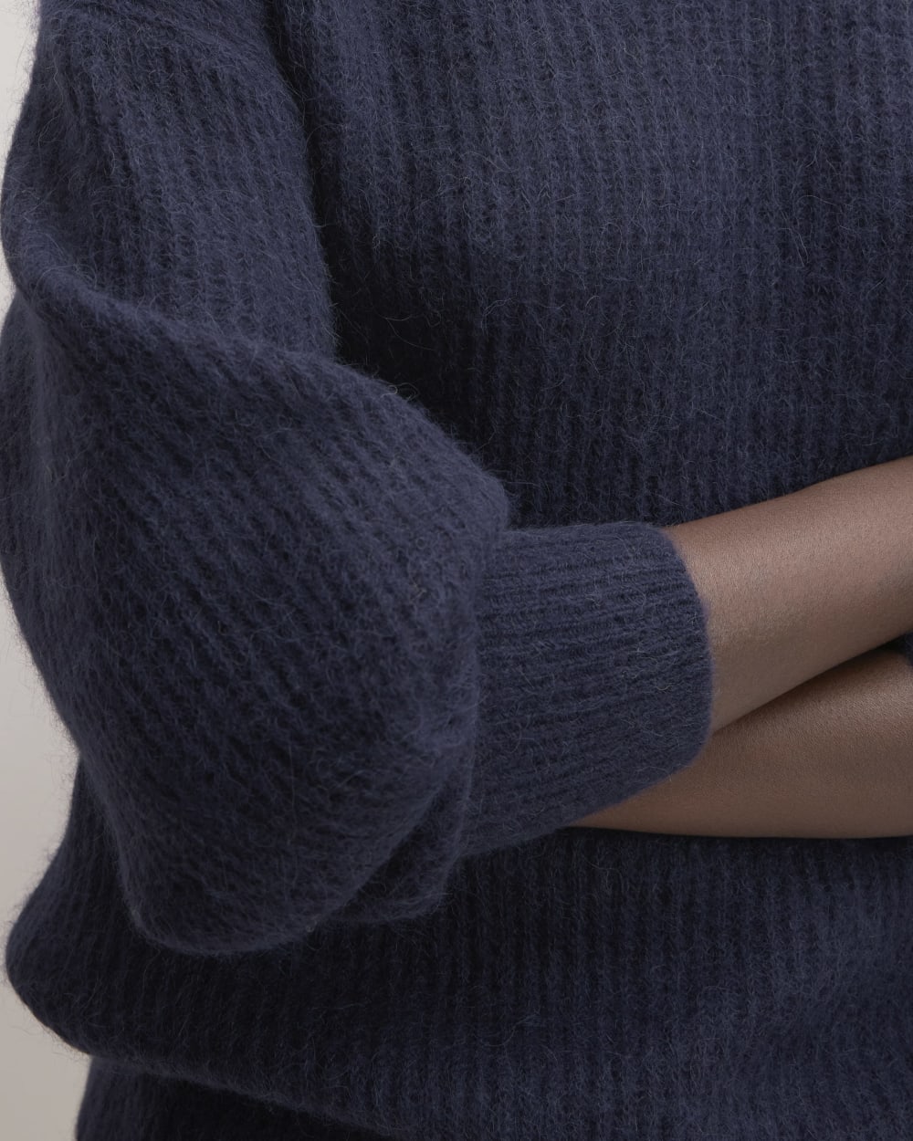 The Cocoon Crew in Alpaca in Warm Navy — detail view