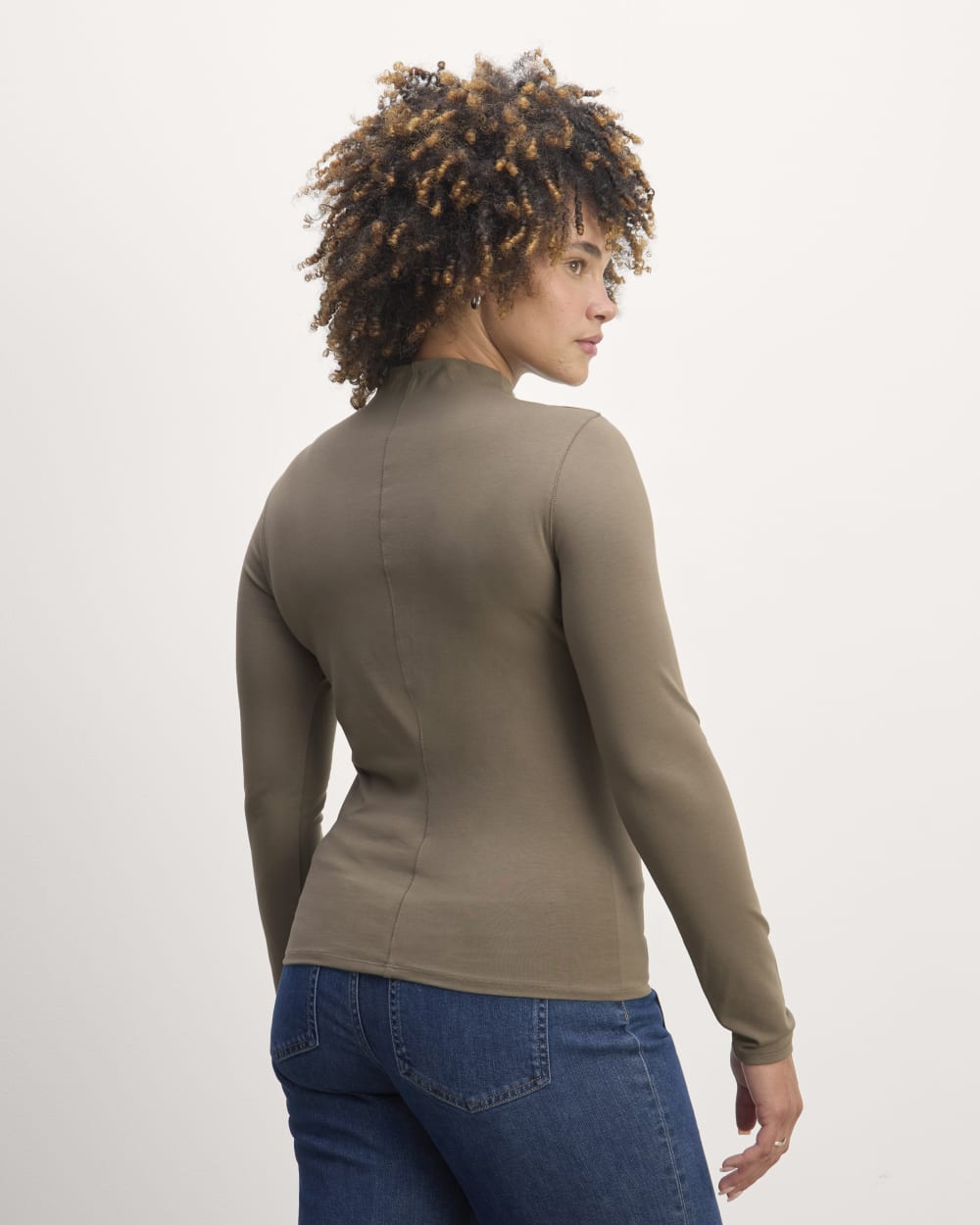 The Form Funnel-Neck Tee in Taupe — detail view