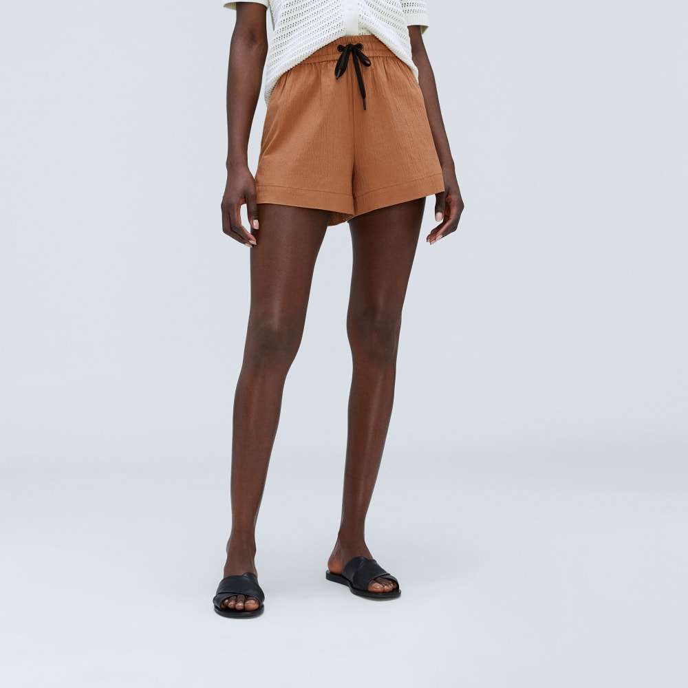 The Seersucker Boxer Short in Tawny Brown — front view