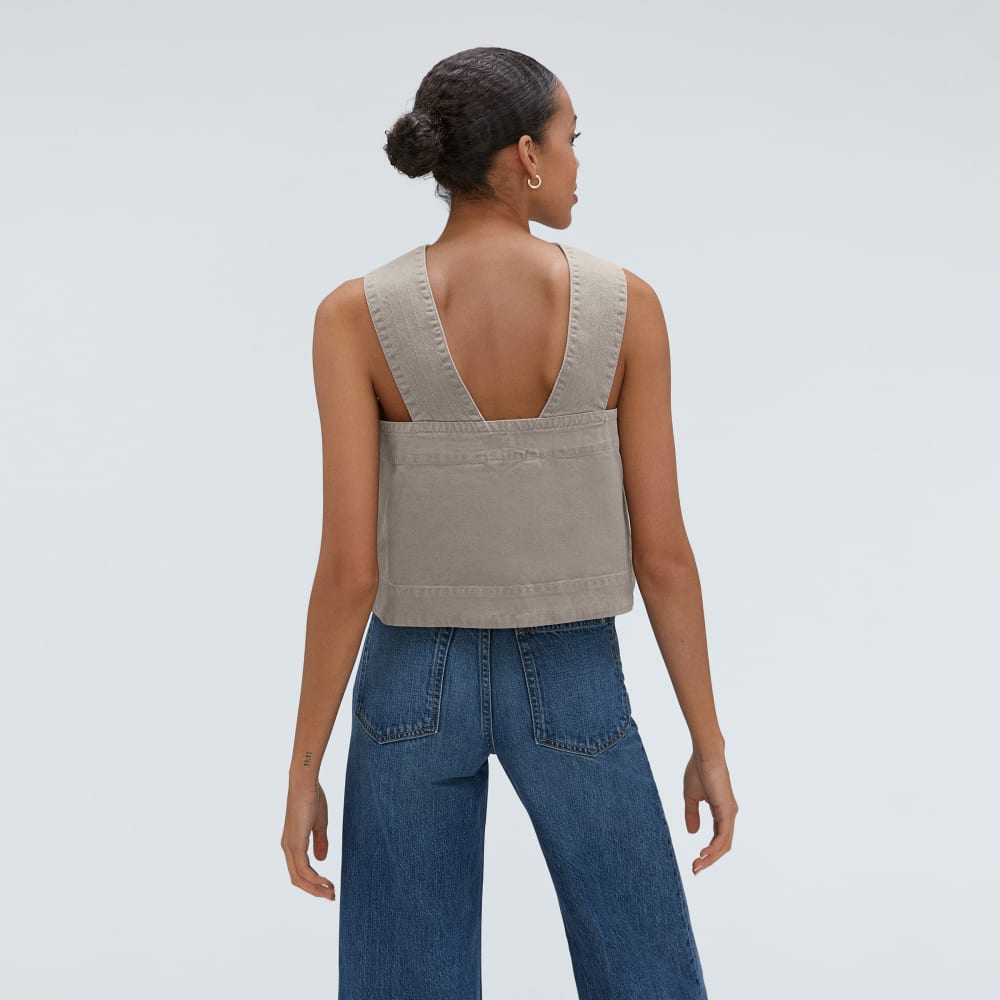 The Cross-Front Apron Top in Clay — detail view