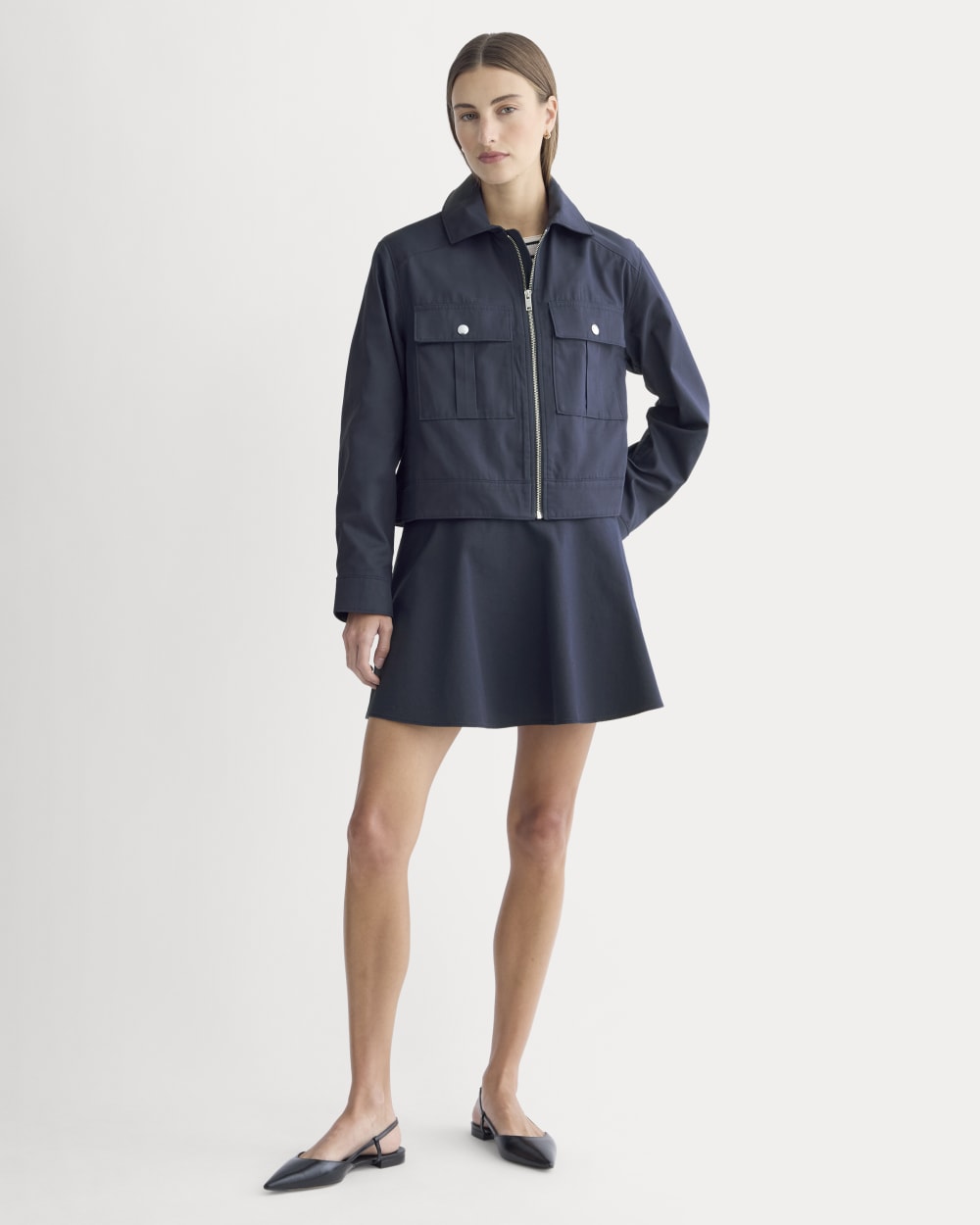 The Cropped Utility Jacket in Navy — detail view
